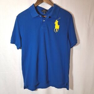 Polo Ralph Lauren Mens Big Pony Polo Shirt Blue Yellow XL 18-20 Short Sleeve